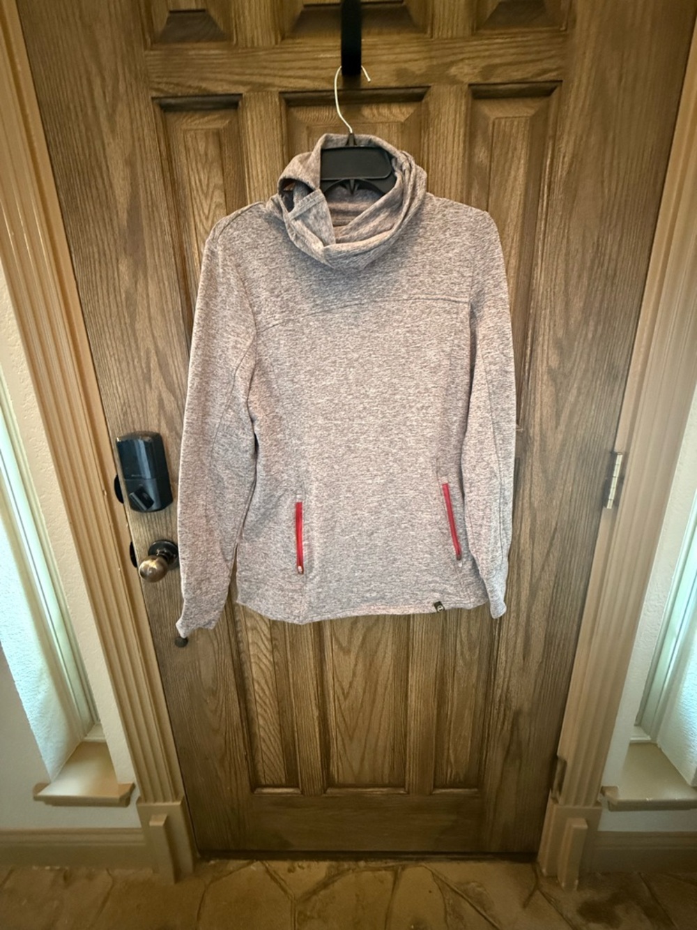 Funnel Neck Athletic Hoodie Pullover Gray w/ Zip Pockets Size M